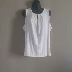 Ann Taylor Cream  Sleeveless Blouse with Subtle Stripes Size L NWT